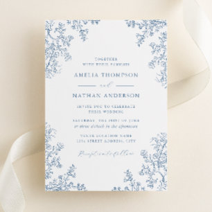 Invitación Boda Floral Azul Polvo Vintage