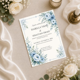 Invitación Boda floral azul polvoriento