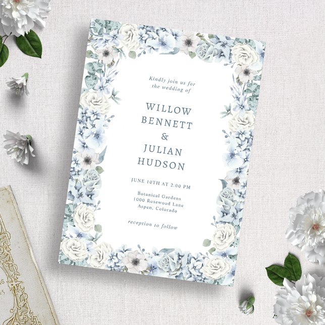 Invitación Boda Floral Azul Polvoriento (Subido por el creador)