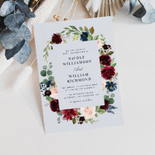 Invitación boda floral azul polvoriento