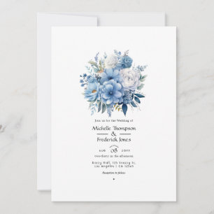 Invitación Boda Floral Azul Polvoriento