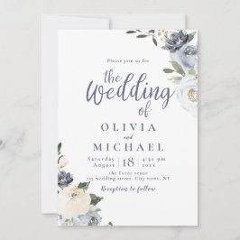 Invitación Boda floral azul polvoriento botánico floreciente