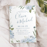 Invitación Boda floral azul polvoriento de jardín romántico<br><div class="desc">Las parejas de caligrafía moderna reciben nombres rodeados de acuarelas florales en azul polvoriento y verde sabio,  elegantes y románticos,  ideales para bodas modernos,  bodas románticos y bodas botánicas en primavera y verano. Vea todas las piezas coincidentes de la colección.</div>