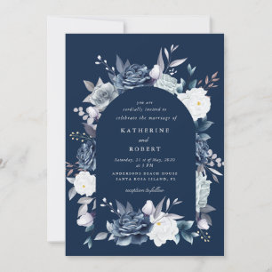 Invitación boda floral azul polvoriento elegante acuarela