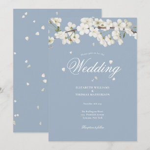 Invitación Boda Floral Azul Polvoriento Flor Preciosa Blossom