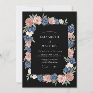 Invitación Boda Floral Azul Polvoriento Pintado