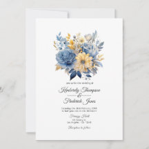 Boda floral azul polvoriento y dorado