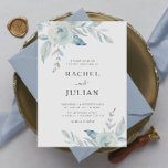 Invitación boda floral azul polvoriento y moderno<br><div class="desc">flores azules polvorientas de color agua con texto moderno. Puede cambiar la redacción,  el tamaño del texto,  los colores y la fuente de esta plantilla.</div>
