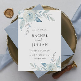 Invitación boda floral azul polvoriento y moderno