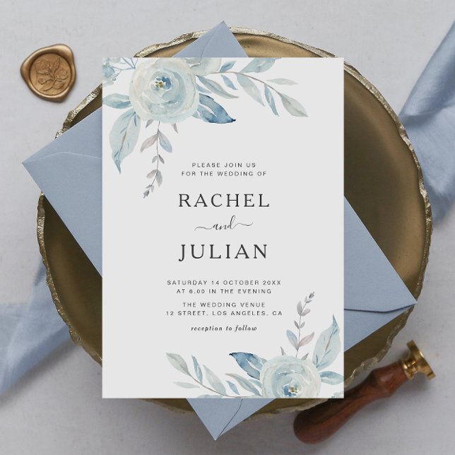 Invitación boda floral azul polvoriento y moderno (Subido por el creador)
