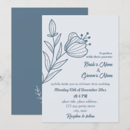 Invitación Boda floral azul polvoriento y romántico