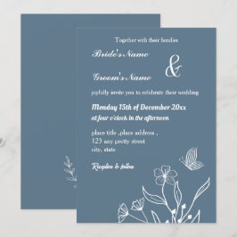 Invitación Boda floral azul polvoriento y romántico