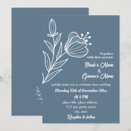 Invitación Boda floral azul polvoriento y romántico