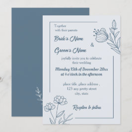 Invitación Boda floral azul polvoriento y romántico