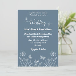 Invitación Boda floral azul polvoriento y romántico