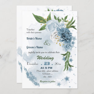 Invitación boda floral azul romántico