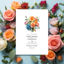 Boda floral azul, rosa, Naranja y verde