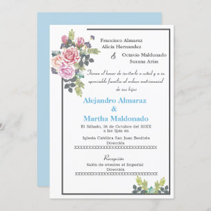 Invitación boda Floral Azul Rubor