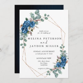 Invitación Boda floral azul Rubor rosado con polvo