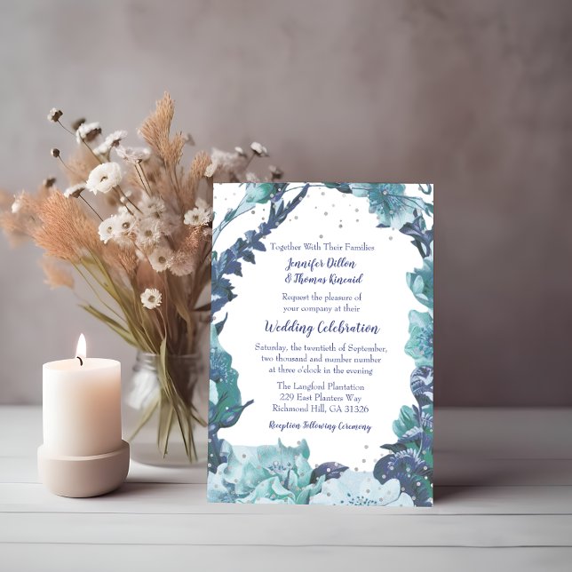 Invitación Boda floral azul ruso (Subido por el creador)