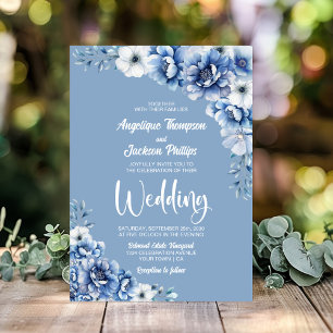 Invitación Boda floral azul ruso