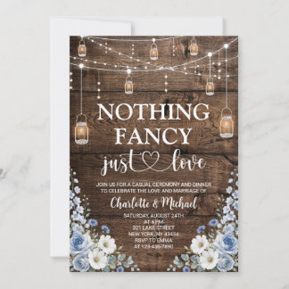 Invitación Boda Floral Azul Rústica Sin Adornos Solo Amor