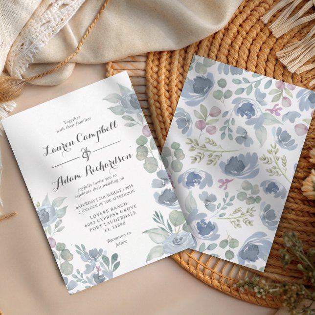 Invitación Boda Floral Azul Rústico y Eucalipto (Subido por el creador)