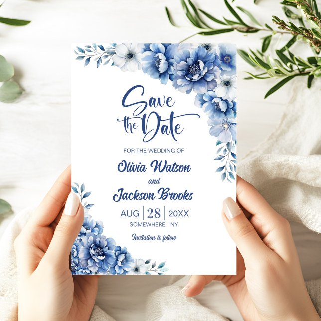 Invitación Boda floral azul salva la fecha (Subido por el creador)