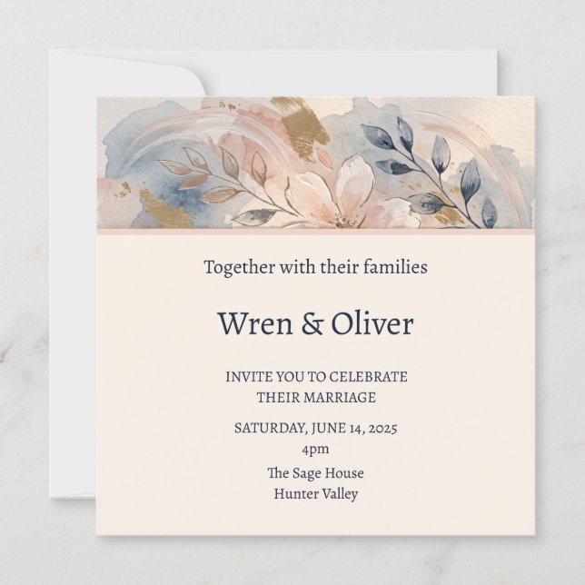 Invitación Boda floral azul suave (Anverso)
