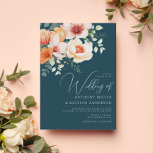 Boda floral azul teal coral melocotón rubor otoño