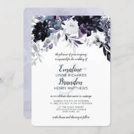 Invitación Boda floral azul turbio de la marina floral noctur