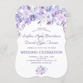 Invitación Boda floral azul turbio morado claro