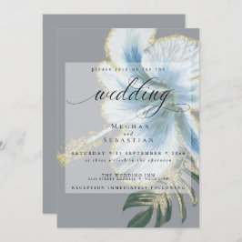 Invitación Boda floral azul turbio y elegante