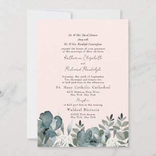 Invitación Boda floral azul turbio y elegante de Rubor