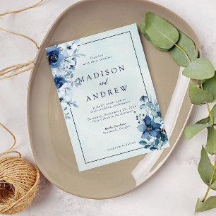 Invitación Boda floral azul turbulento moderno