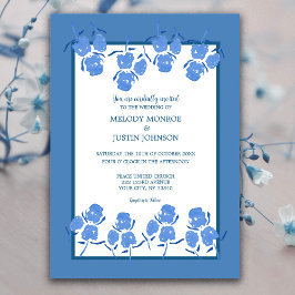 Invitación Boda floral azul turbulento romántico
