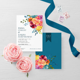 Invitación Boda floral azul turquesa brillante verano I