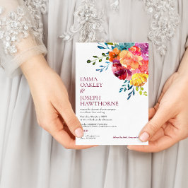 Invitación Boda floral azul turquesa brillante verano I