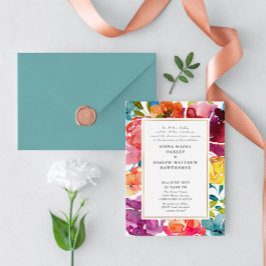 Invitación Boda floral azul turquesa brillante verano I