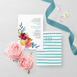 Invitación Boda floral azul turquesa brillante verano I