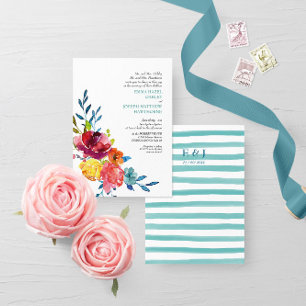 Invitación Boda floral azul turquesa brillante verano I