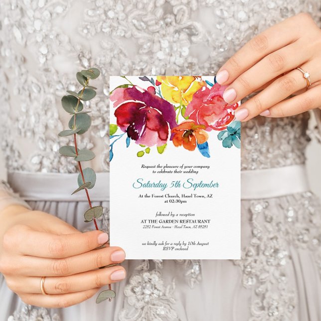 Invitación Boda floral azul turquesa brillante verano I (Subido por el creador)