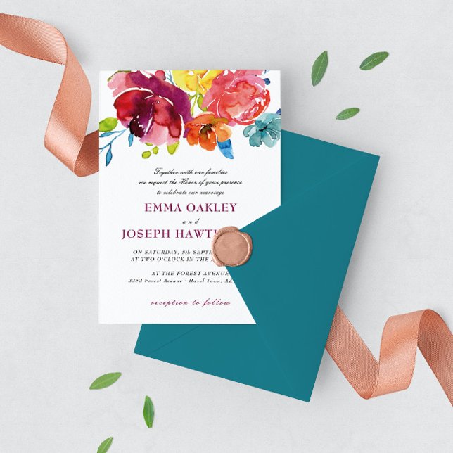 Invitación Boda floral azul turquesa brillante verano I (Subido por el creador)