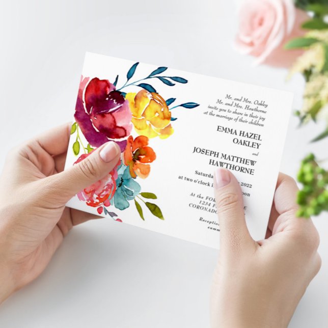 Invitación Boda floral azul turquesa brillante verano I (Subido por el creador)