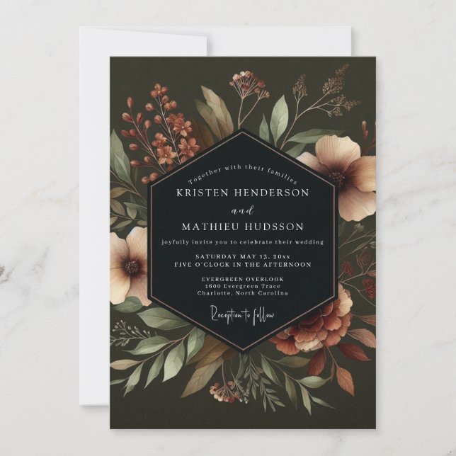 Invitación Boda Floral Azul Turquesa Intenso (Anverso)