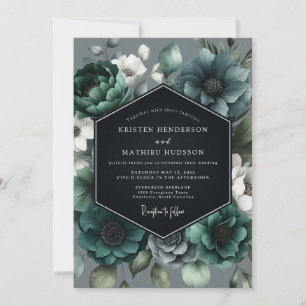 Invitación Boda Floral Azul Turquesa Malhumorada