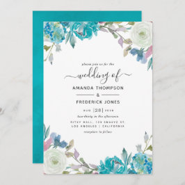 Invitación Boda floral azul turquesa y turquesa