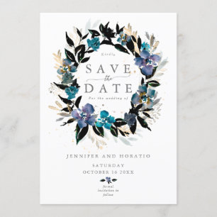 Invitación Boda floral azul verde azulado Bouquet