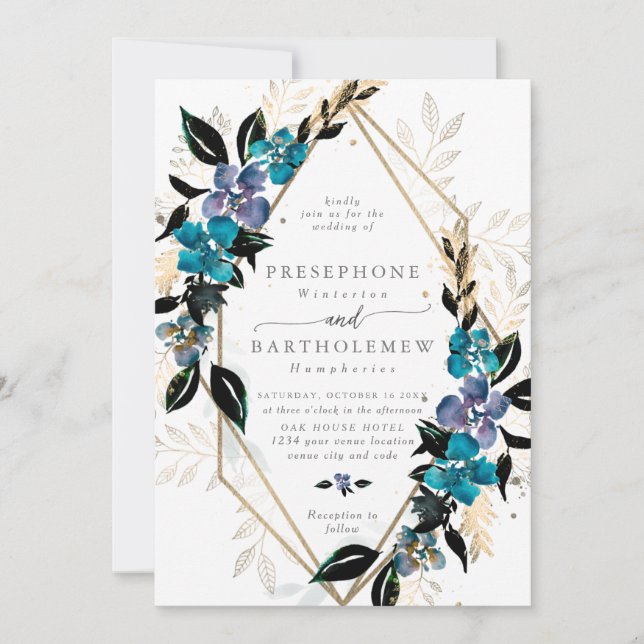 Invitación Boda floral azul verde azulado Bouquet (Anverso)