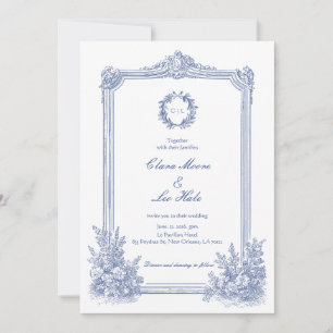Invitación Boda floral azul victoriana francesa elegante